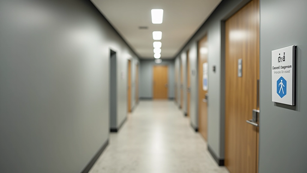 Clean modern restroom facilities with accessibility features and signage