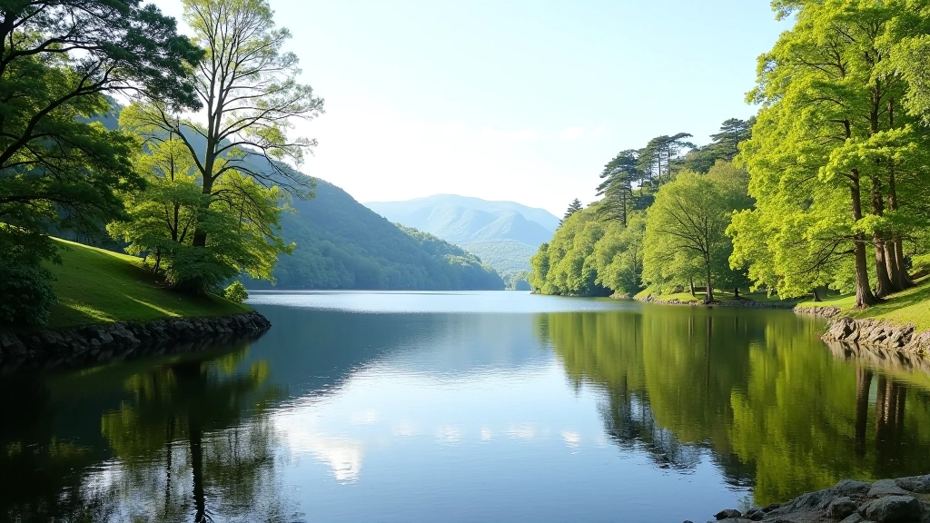 Muckross Lake and surrounding oak woodland landscape in Killarney National Park